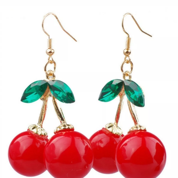 New Cherry Drop Dangle Hook Earrings - Picture 2 of 3